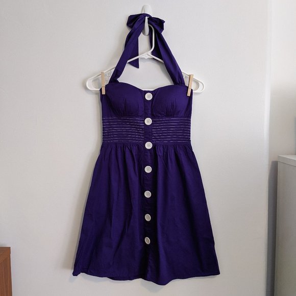 LAST CHANCE Purple Ruby Rox Button Halter Dress - Picture 1 of 5